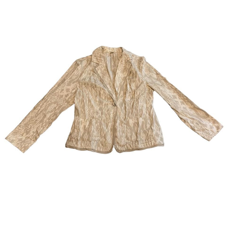 NWT New COLDWATER Creek Cream Tan Ikat Print Shaped Blazer Jacket 14